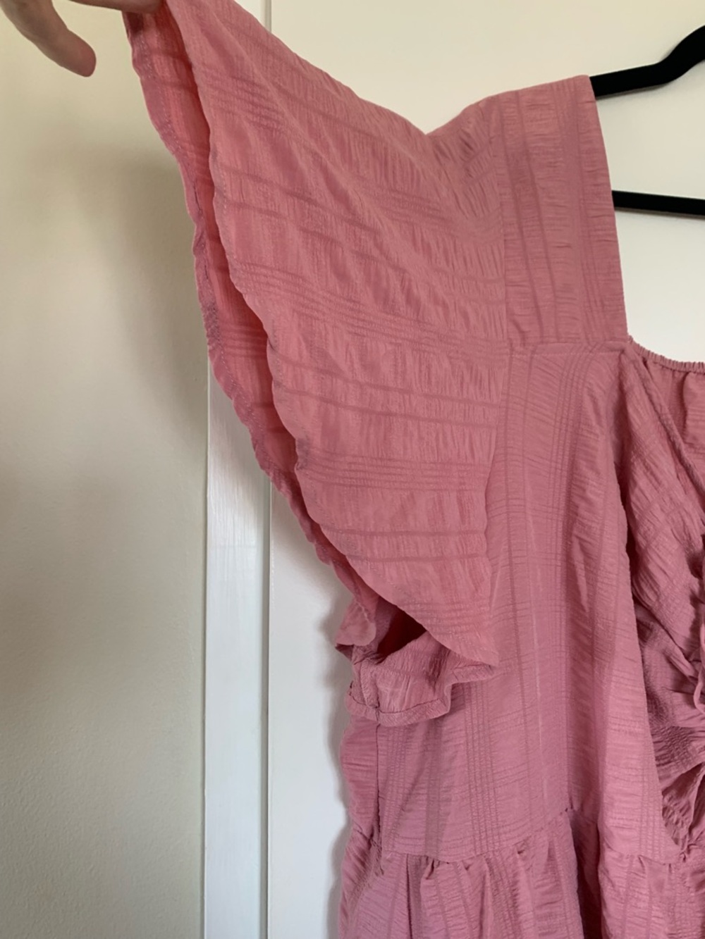 BloomChic Pink Tiered Dress Plus Size 30 Ruched Bodice, Textured, Short Sleeves - Picture 4 of 7